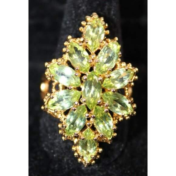 Vtg .925 Sterling Silver Green Crystal Vermeil Cocktail Ring W/Branching Detail - Picture 1 of 6